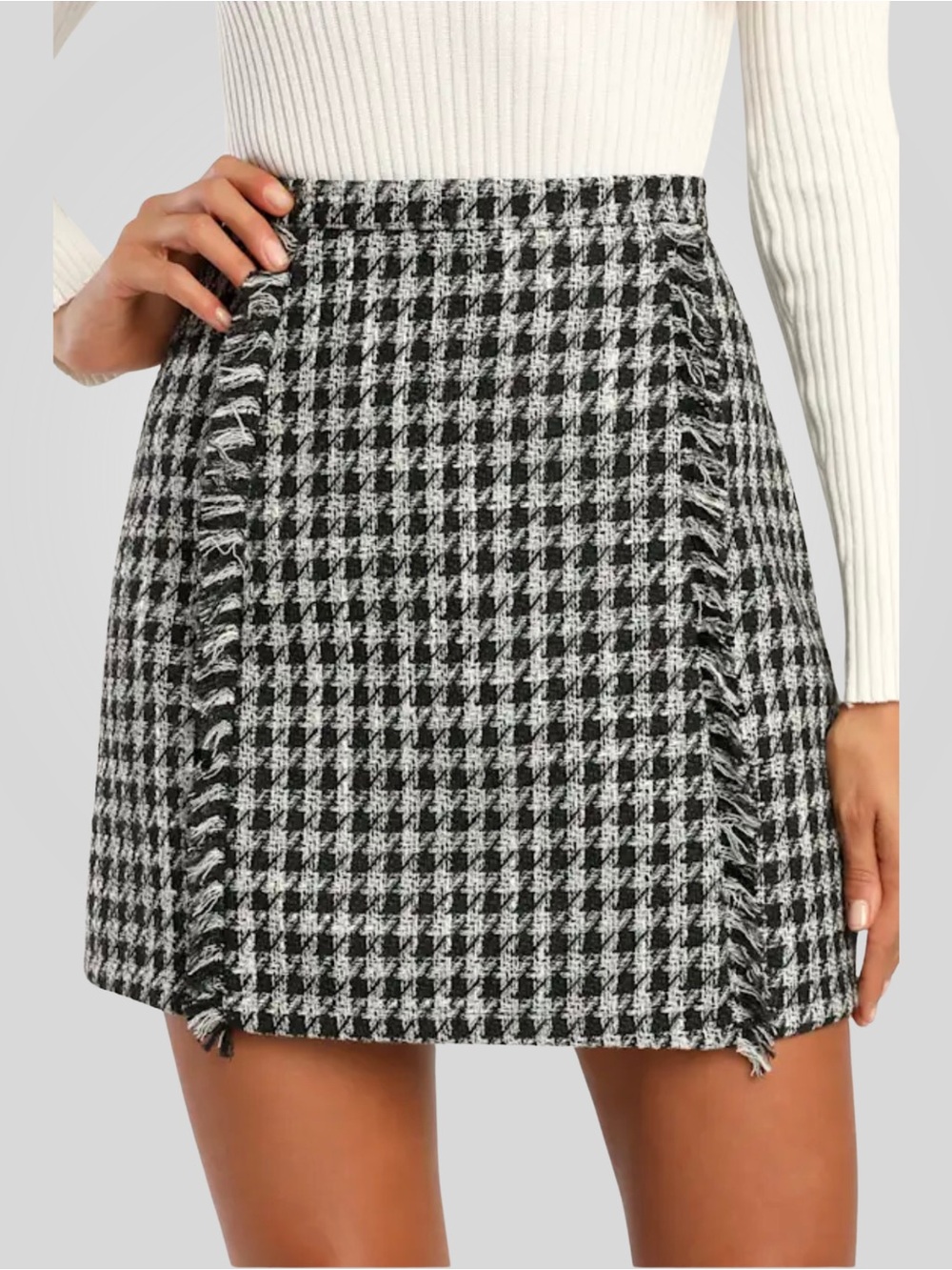 NWT Lulu's Houndstooth Tweed Mini Skirt Black White M